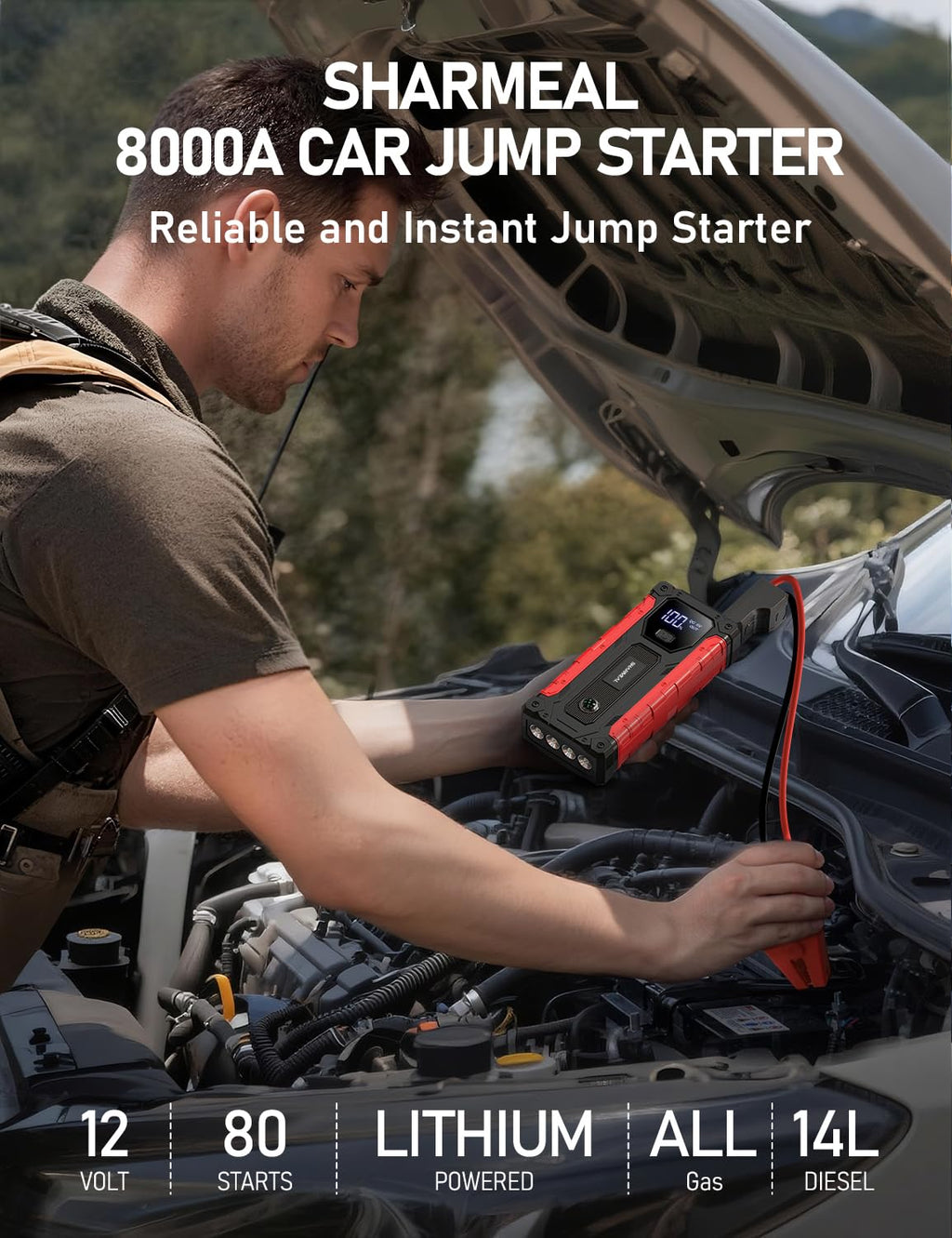 8000A 12V Portable Jump Starter with PD 30W Charger B661483