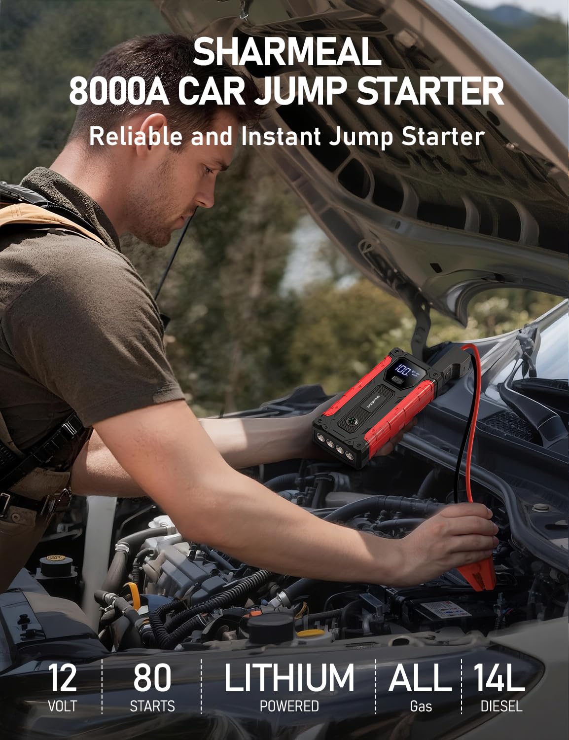 8000A 12V Portable Jump Starter with PD 30W Charger B661483