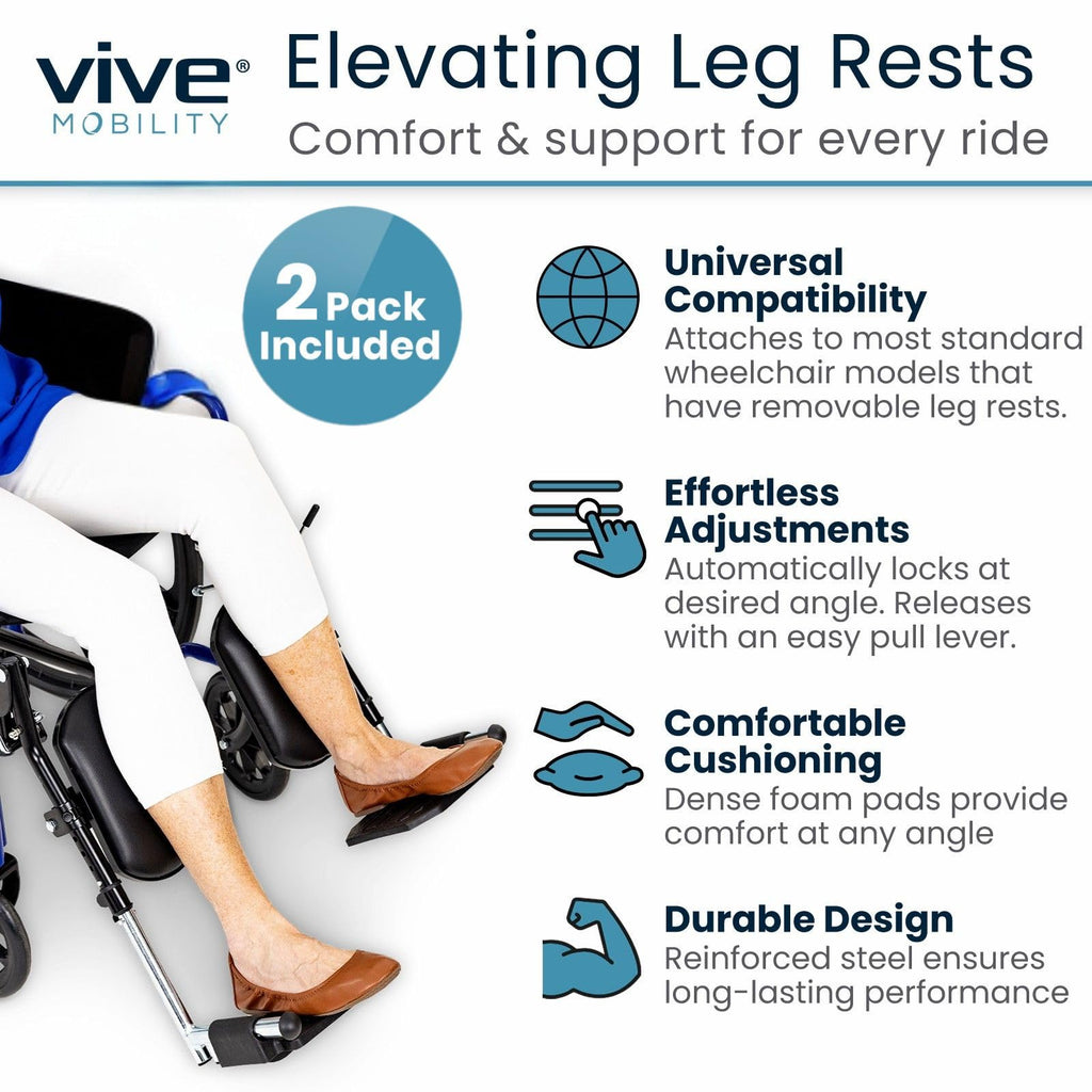Elevating Wheelchair Footrests with Padded Calf Pads (2 Pack) G2604