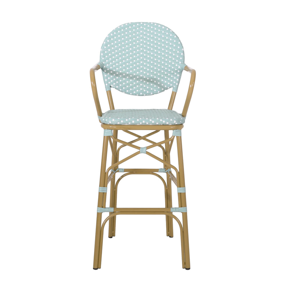 Teal Bamboo Print Wicker Aluminum Bar Stools Set of 2 I690