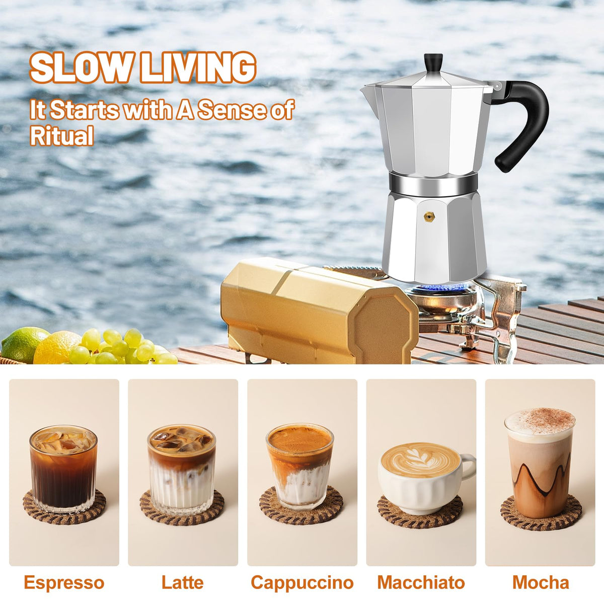 1-2 Cup Aluminum Stovetop Moka Pot Espresso Maker Y7300