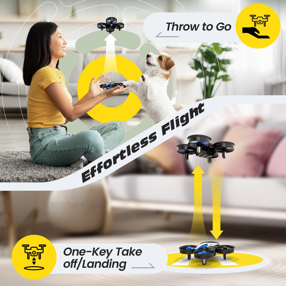 Mini Drone RC Nano Quadcopter with Auto Hovering 3D Flips and 3 Batteries Blue B164273