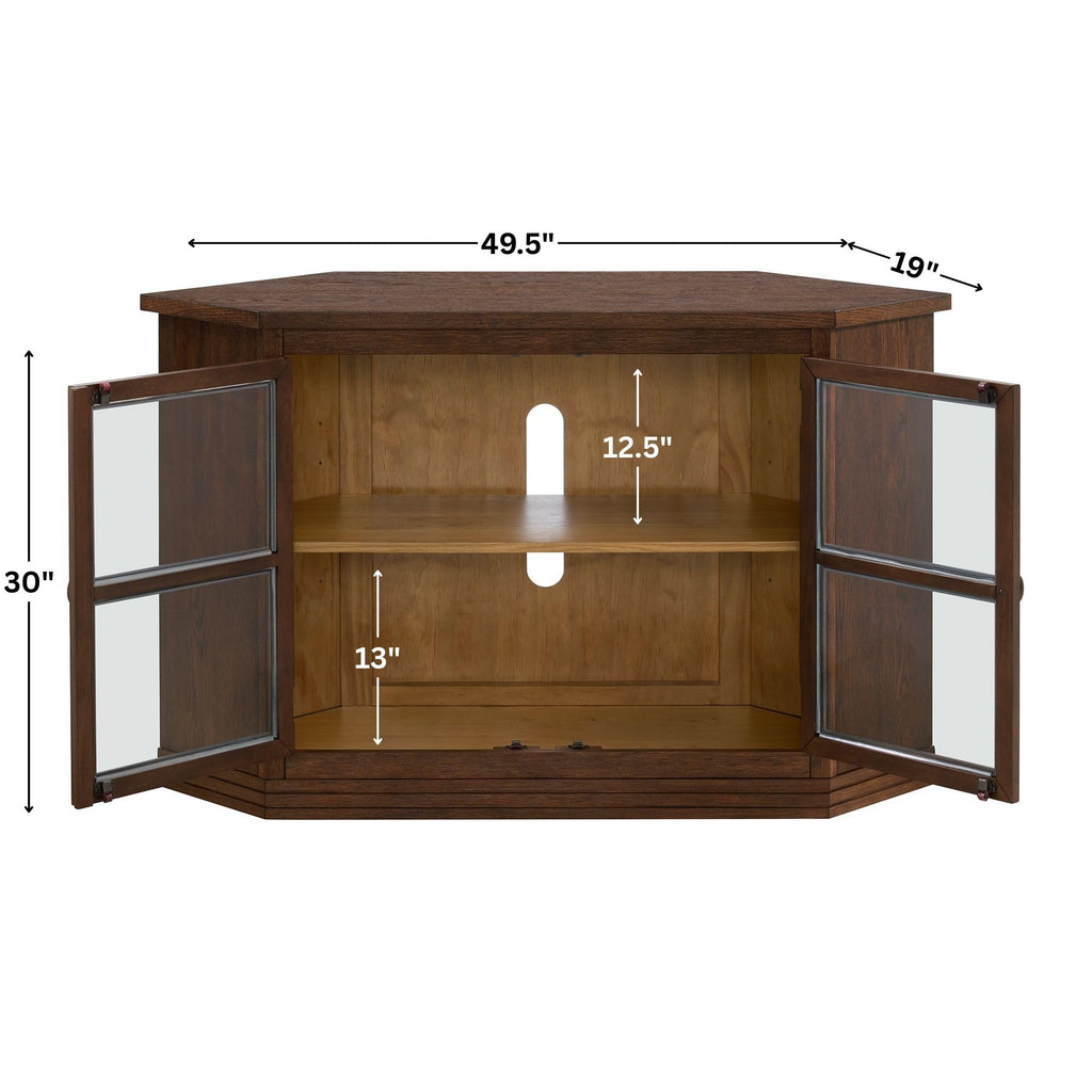 Cocoa Brown Wood and Glass Corner TV Stand R764