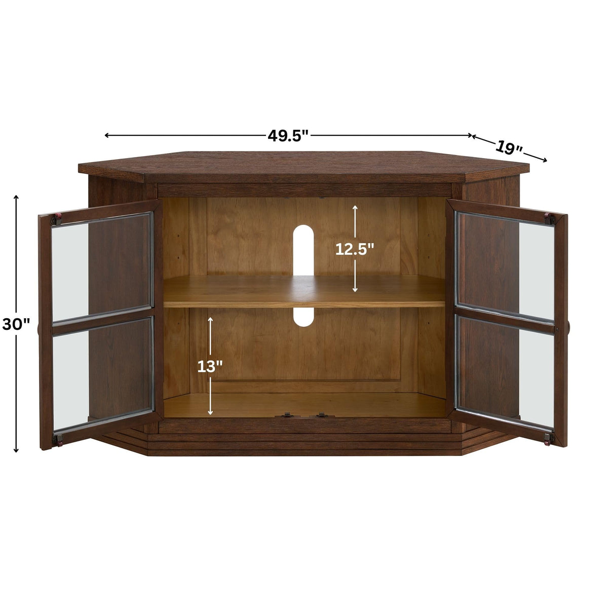 Cocoa Brown Wood and Glass Corner TV Stand R764