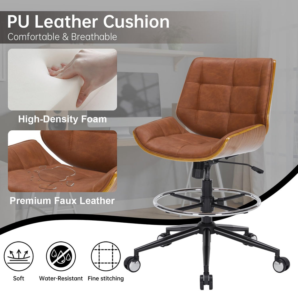 Brown Ergonomic Drafting Office Chair with Adjustable Height and Footrest Ring R8585