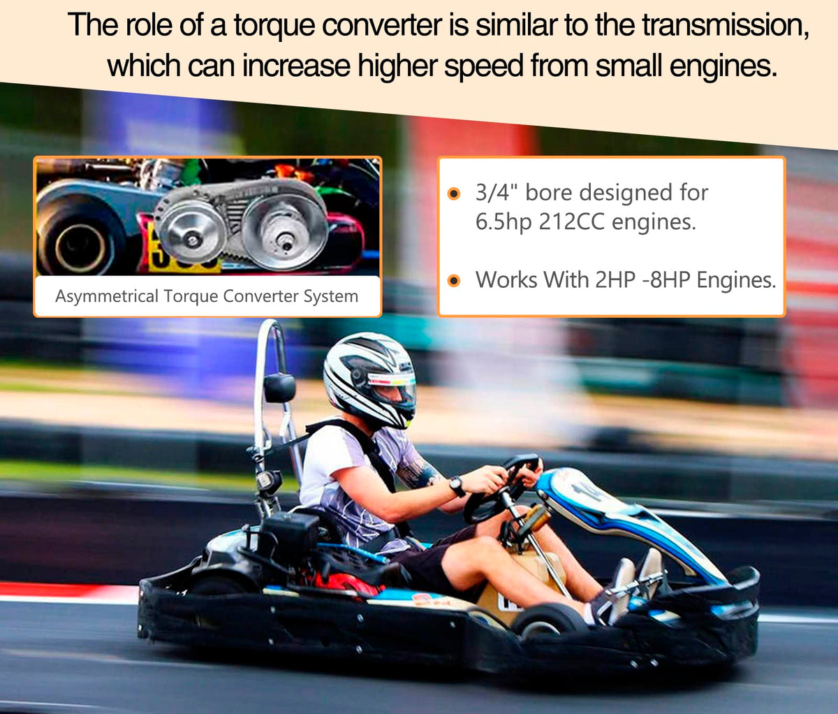 6.5 hp Go Kart Torque Converter Kit 3/4" Bore Clutch Pulley Y981