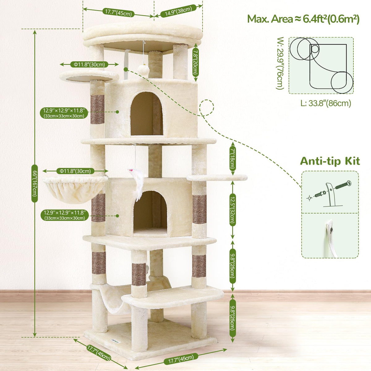 Beige 66inch Corner Cat Tree Tower B23217