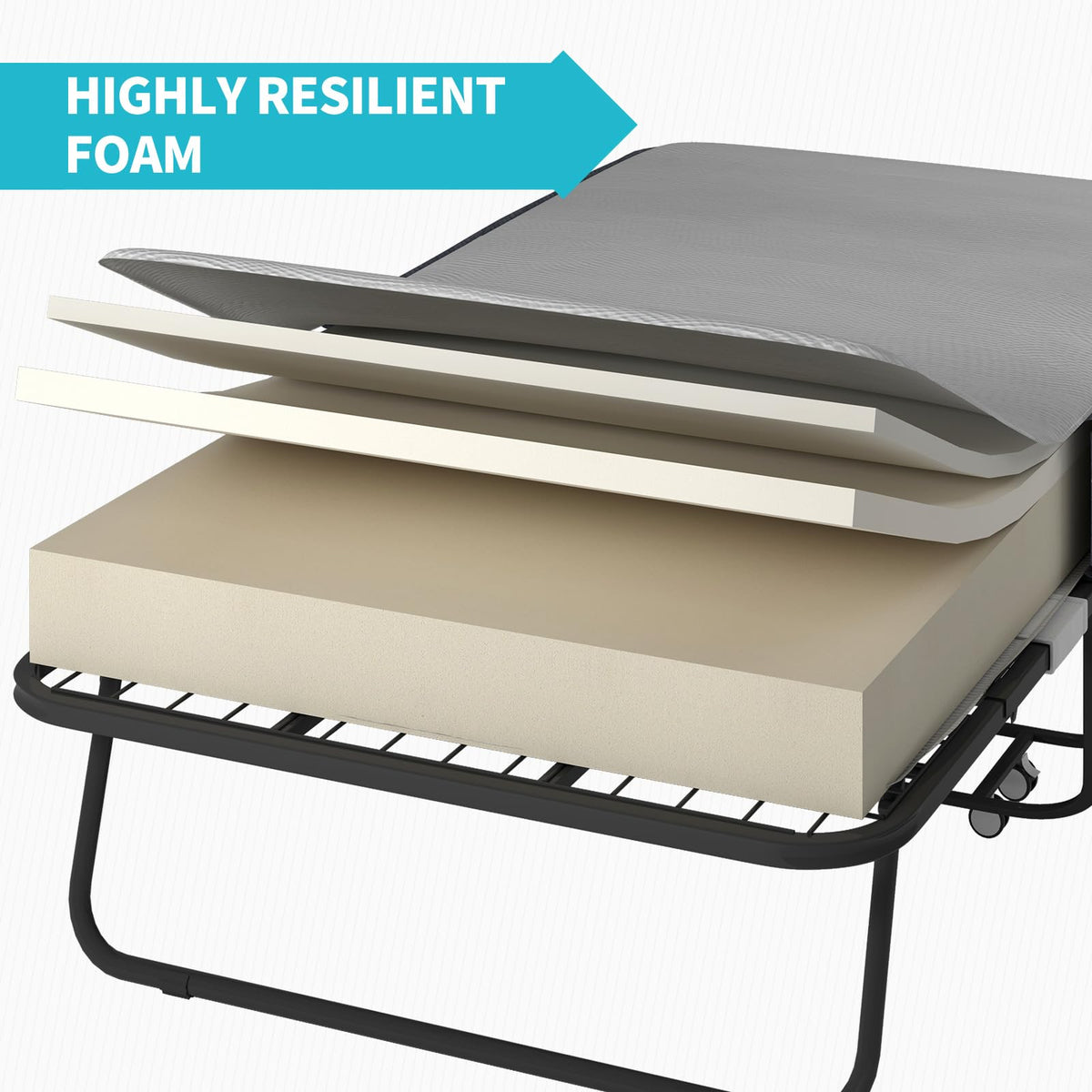 75" x 46" Folding Bed with 5" Memory Foam Mattress and Headboard U288676