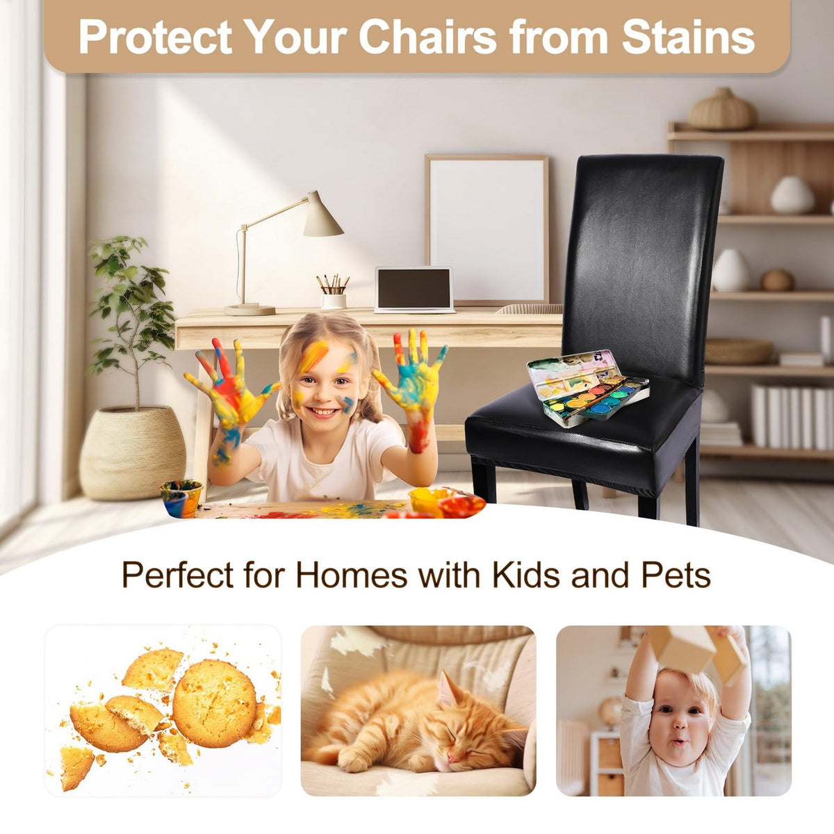 Waterproof PU Leather Dining Chair Covers Set of 4 Black W924