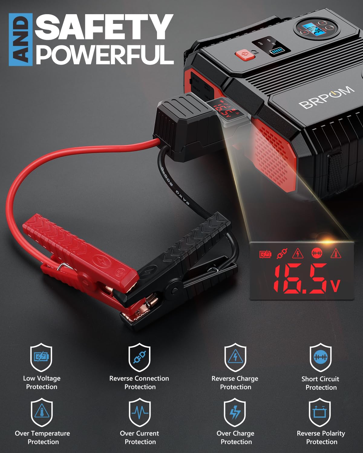 Car Jump Starter with Air Compressor 9000A Peak 26800mah 160PSI 12V F522