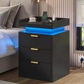 Black 3 Drawer LED Nightstand with Charging Station Z213313