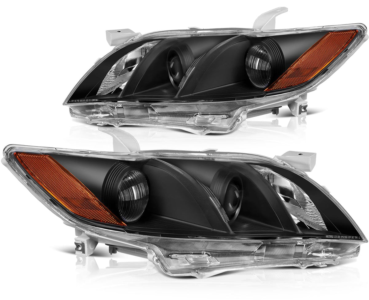 Black Housing Amber Reflector Clear Lens Headlights Assembly Pair G771