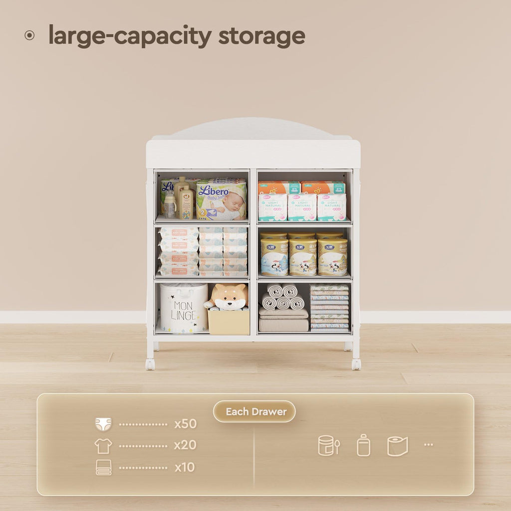 White 6 Drawer Changing Table Dresser Z9012
