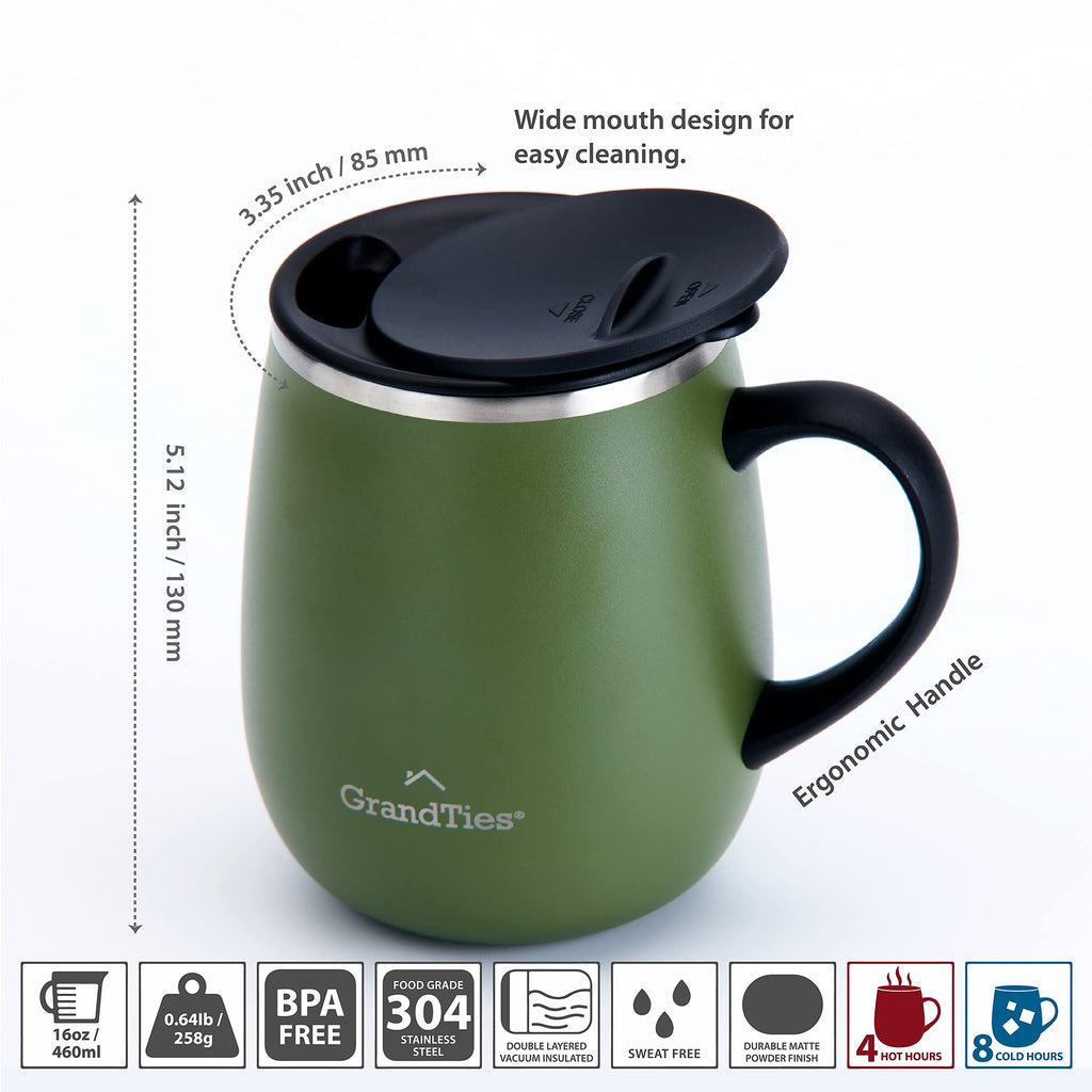 16 oz Insulated Stainless Steel Coffee Mug 2-Pack with Handle & Sliding Lid Y5970