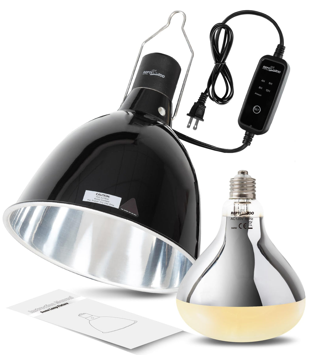 160W Reptile Heat Lamp UVA UVB Bulbs with 8.5 Inch Light Fixture D5576