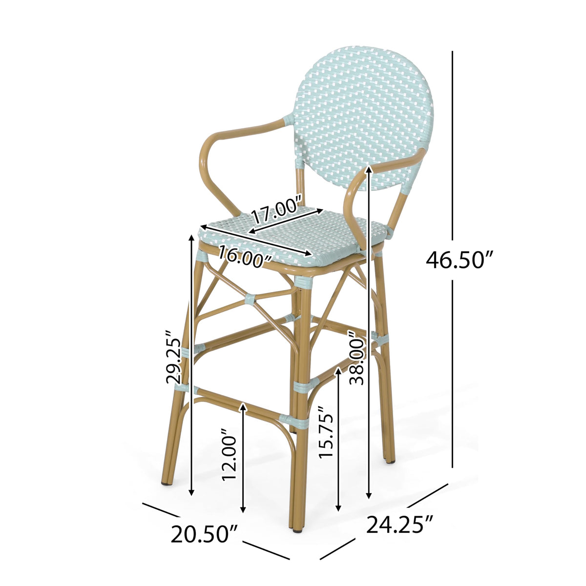 Teal Bamboo Print Wicker Aluminum Bar Stools Set of 2 I690