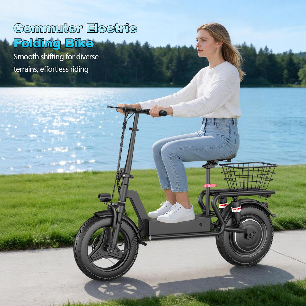 Electric Scooter with Seat, 1000W Peak Motor, 25 MPH, 14" Pneumatic Tires N248311