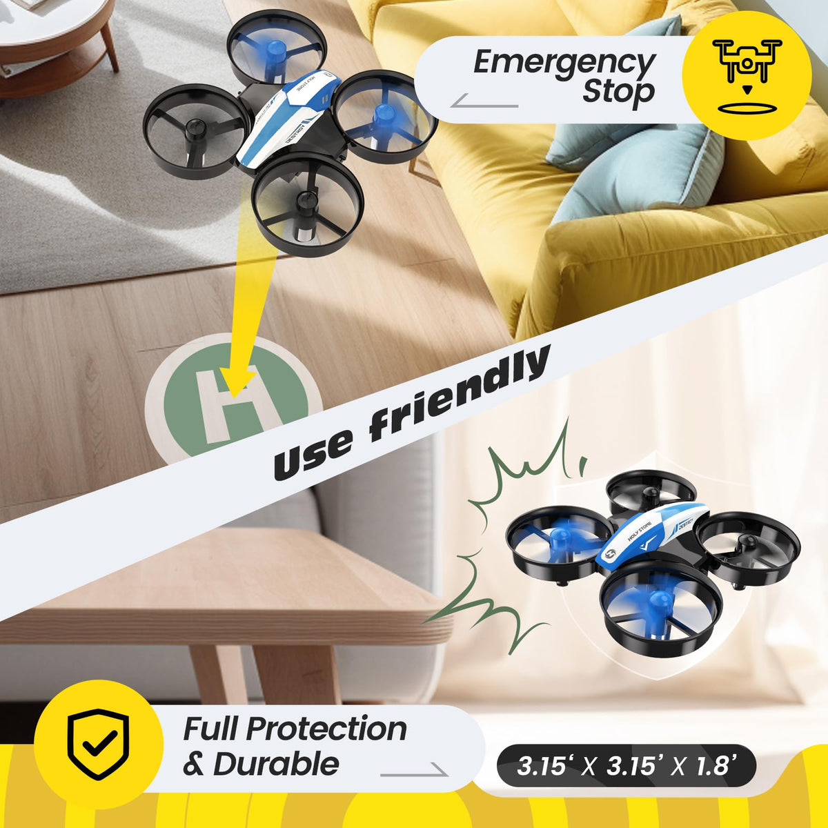 Mini Drone RC Nano Quadcopter with Auto Hovering 3D Flips and 3 Batteries Blue B164273