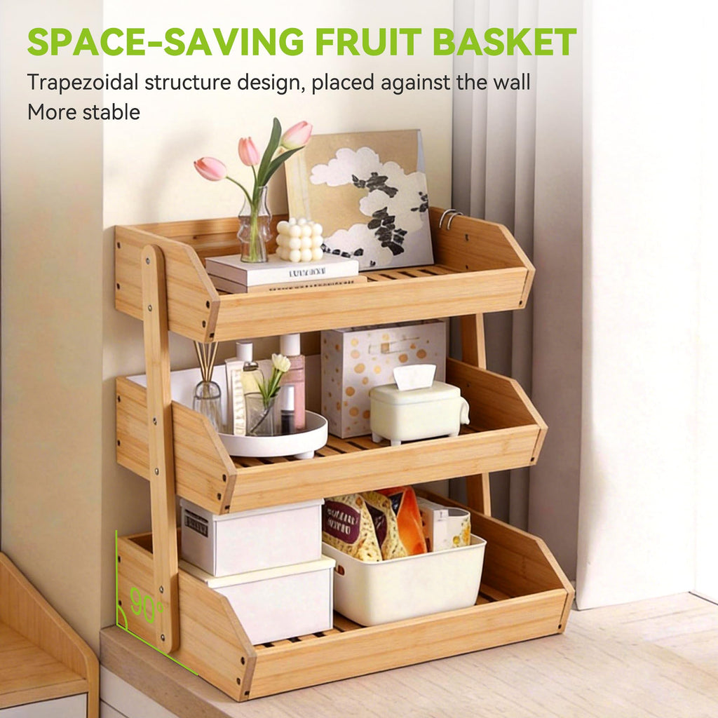 3 Tier Bamboo Fruit Basket with 2 Banana Hangers L37023