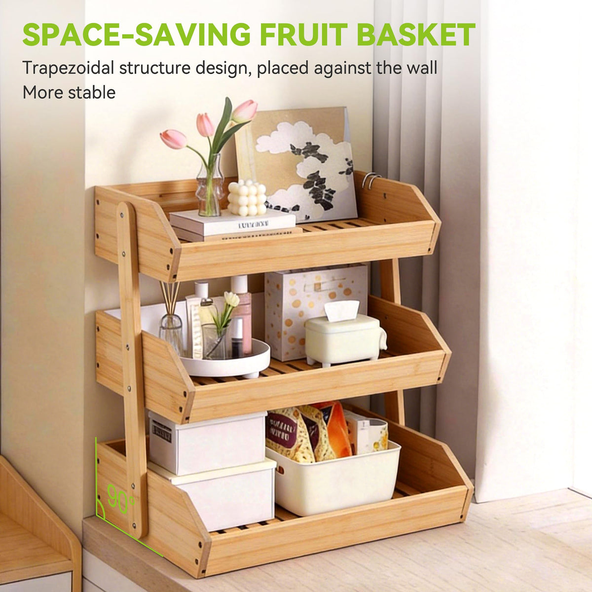 3 Tier Bamboo Fruit Basket with 2 Banana Hangers L37023