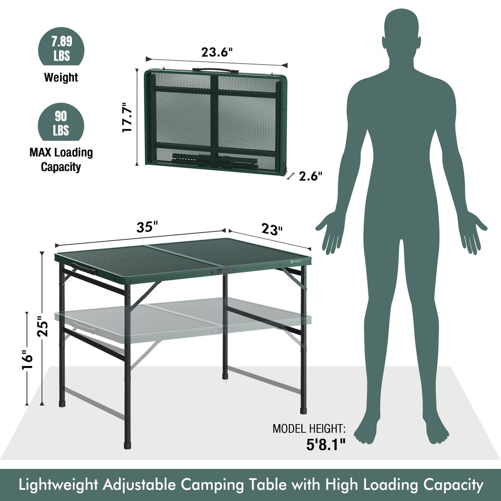 3ft Folding Aluminum Camping Table with Adjustable Legs W818