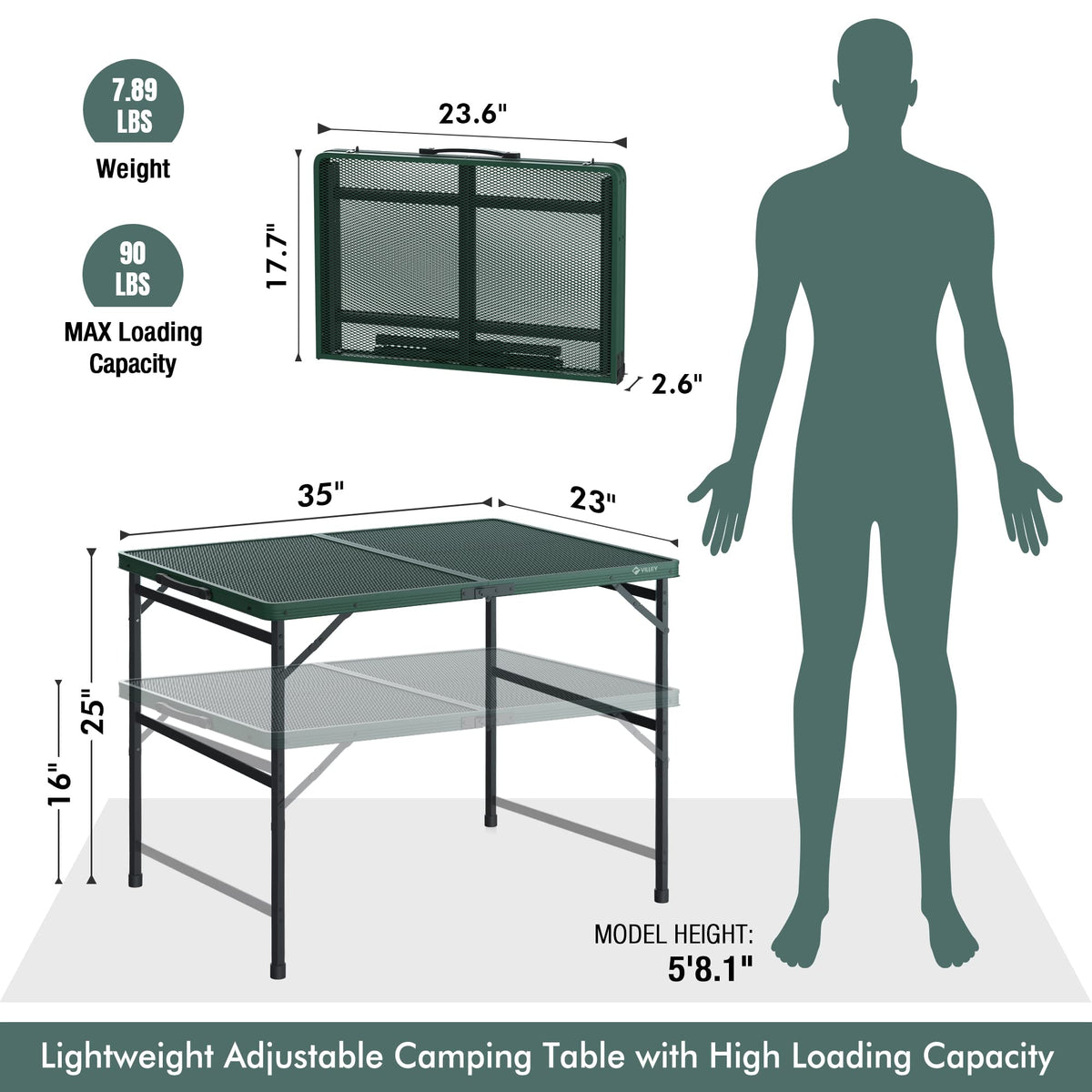 3ft Folding Aluminum Camping Table with Adjustable Legs W818