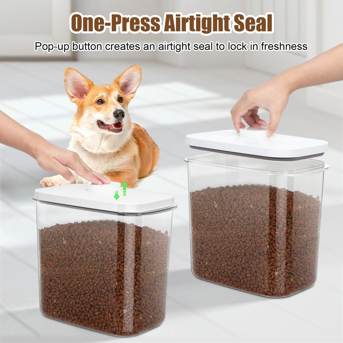 Dog Cat Food Storage Container with Handles, Stackable Pop Up Lids T661657