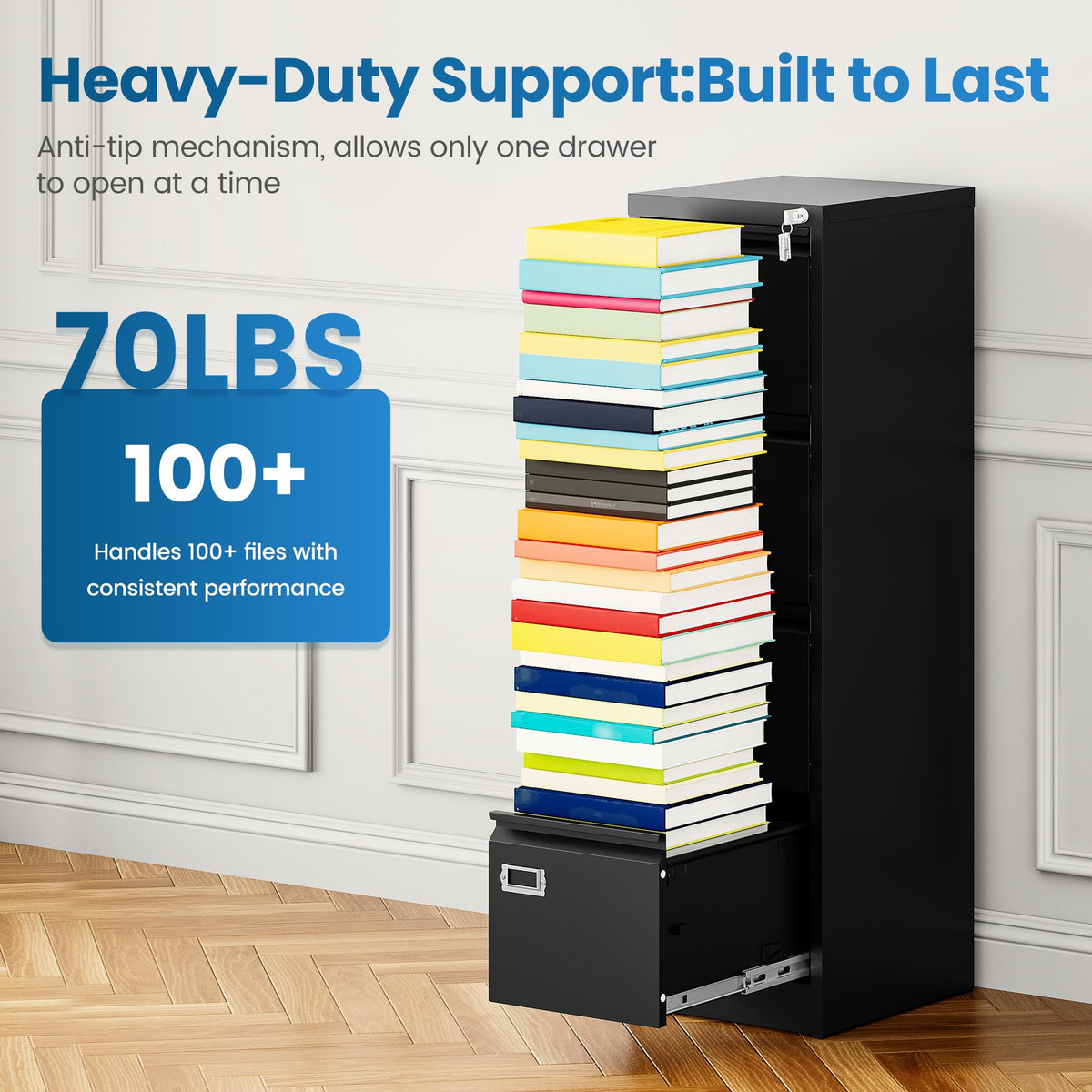 Black 4 Drawer Metal File Cabinet with Lock E59949