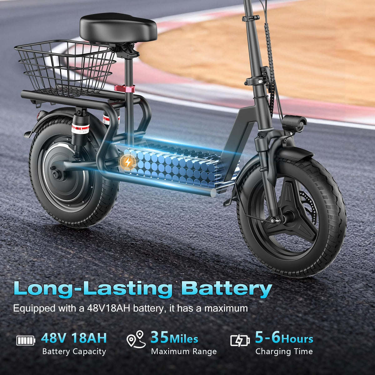Electric Scooter with Seat, 1000W Peak Motor, 25 MPH, 14" Pneumatic Tires N248311