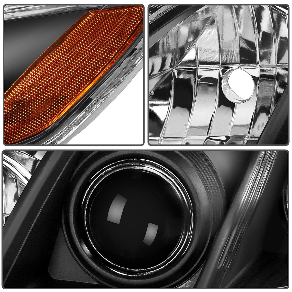Black Housing Amber Reflector Clear Lens Headlights Assembly Pair G771