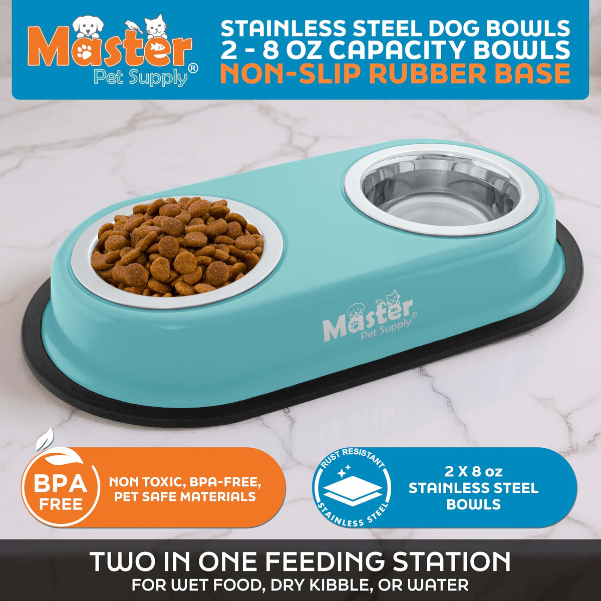 Double Dog Bowls Set with Elevated Base P822