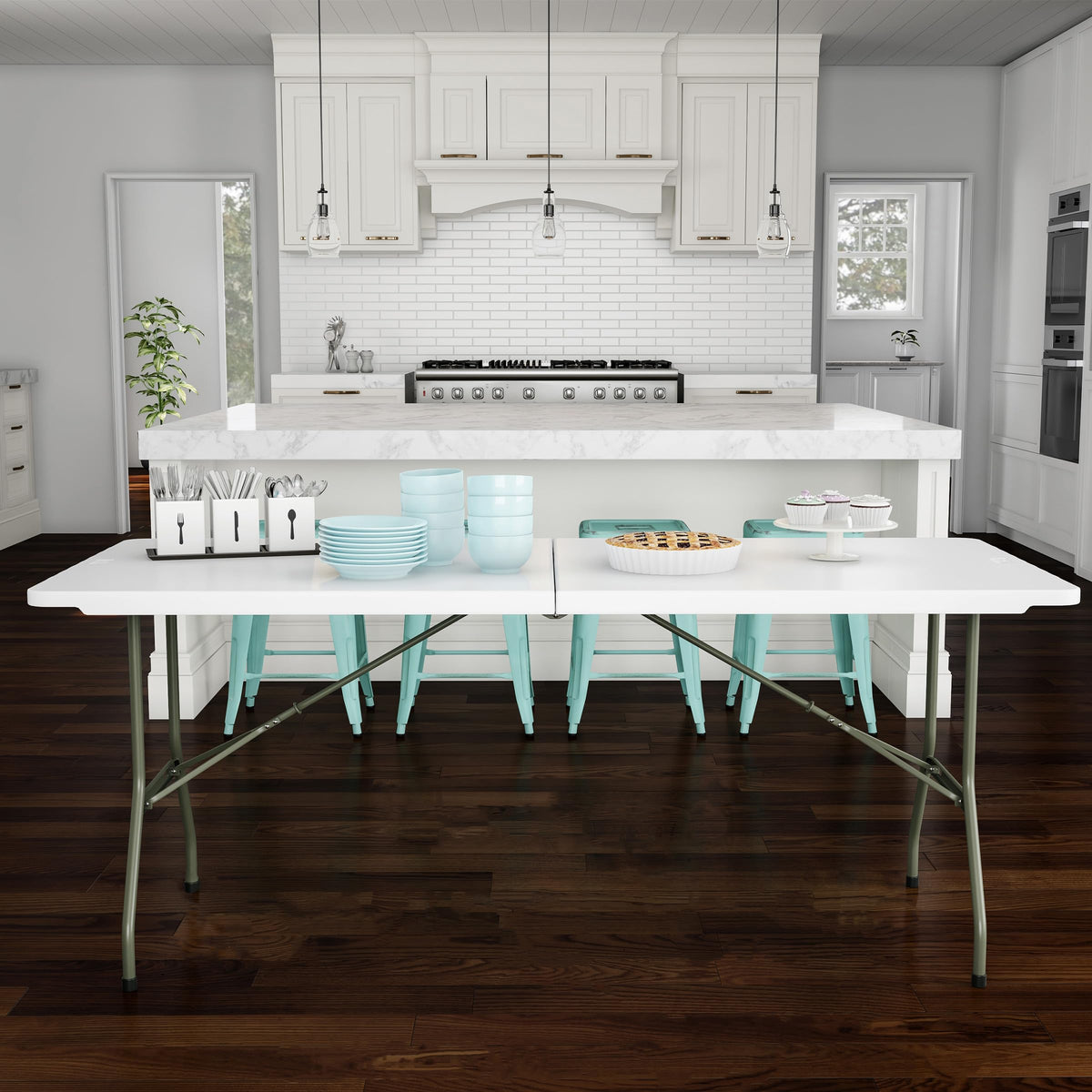 White 6ft Portable Folding Table D77316