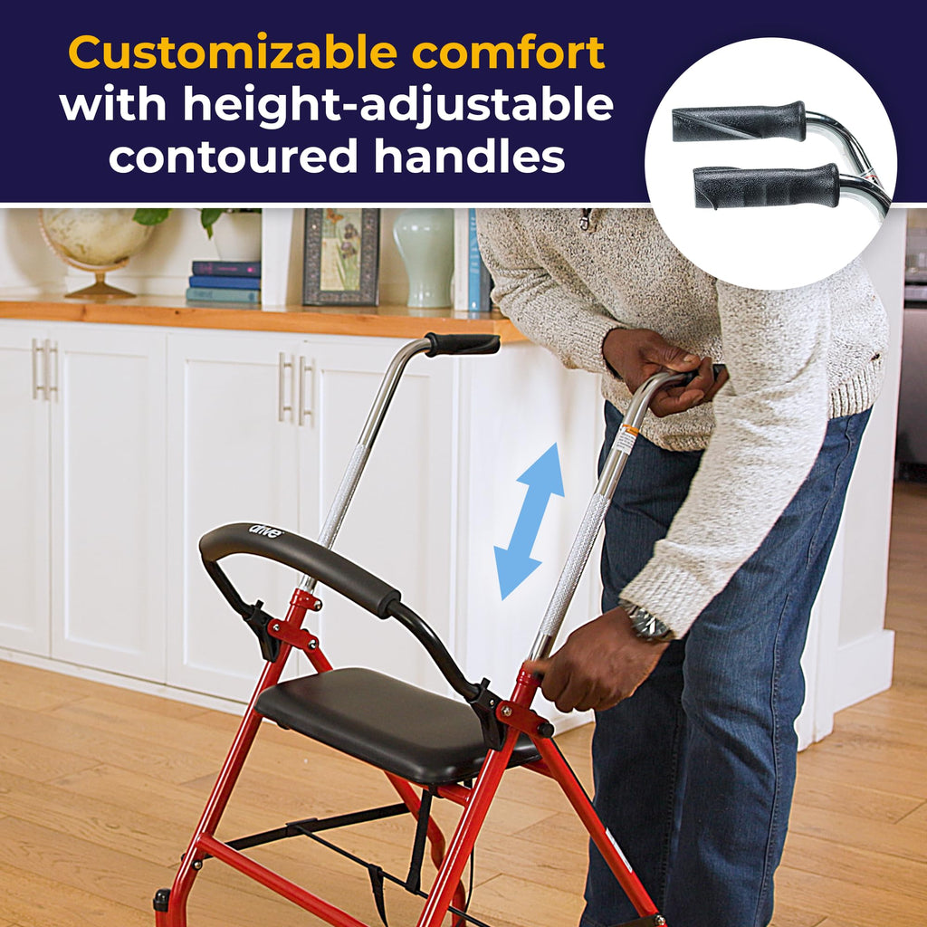 Foldable Rollator Walker with Seat, Red, 1 Count K66381