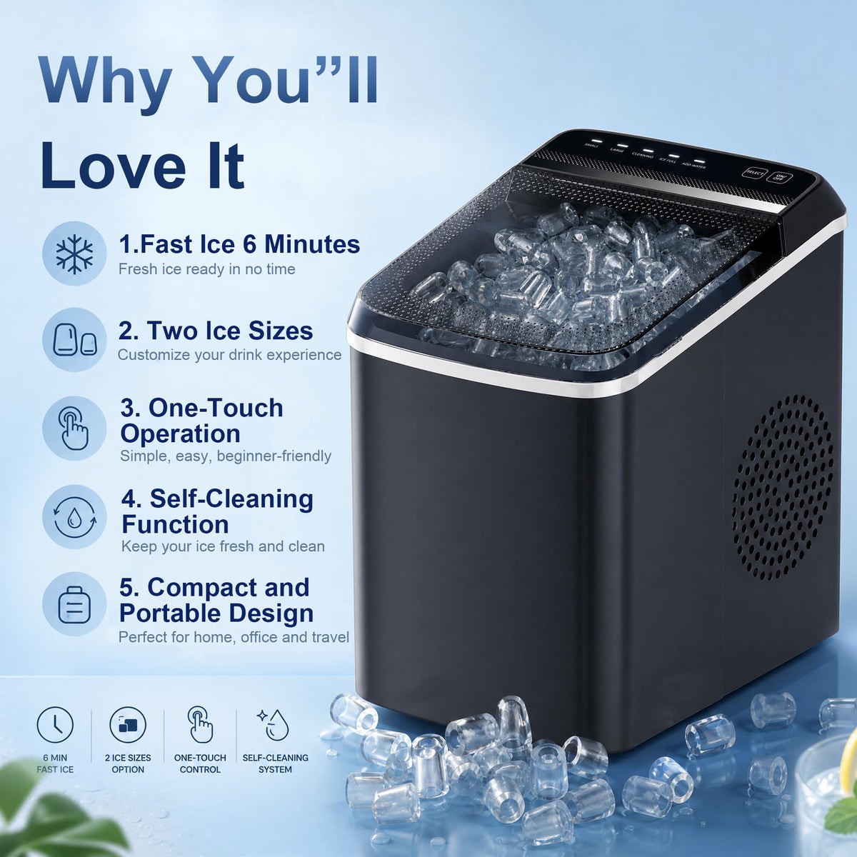 Countertop Ice Maker with Basket & Scoop U779224