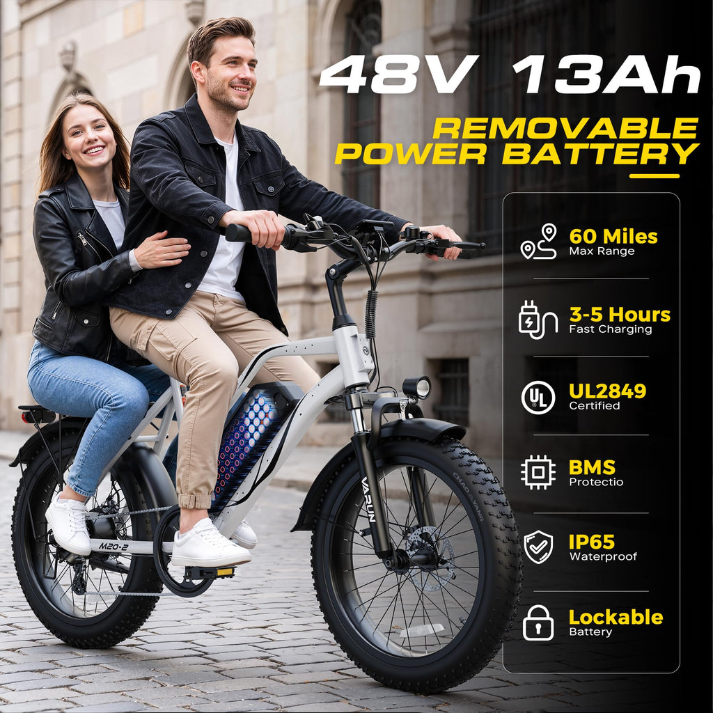 1000W Peak Motor 60+ Miles Fat Tire Electric Bike with 48V 13Ah Removable Battery K4570