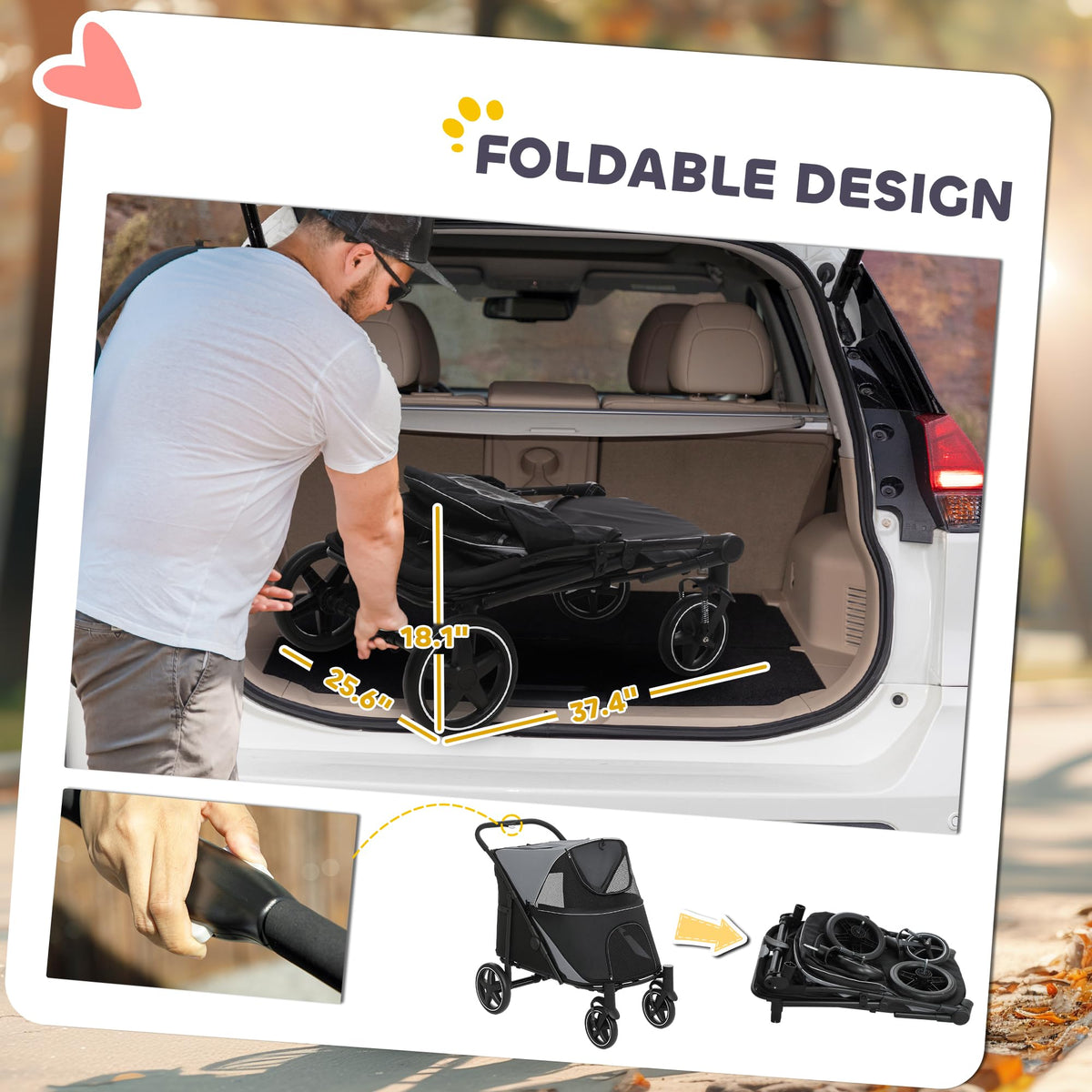 Foldable Dog Stroller with Storage Gray I890582