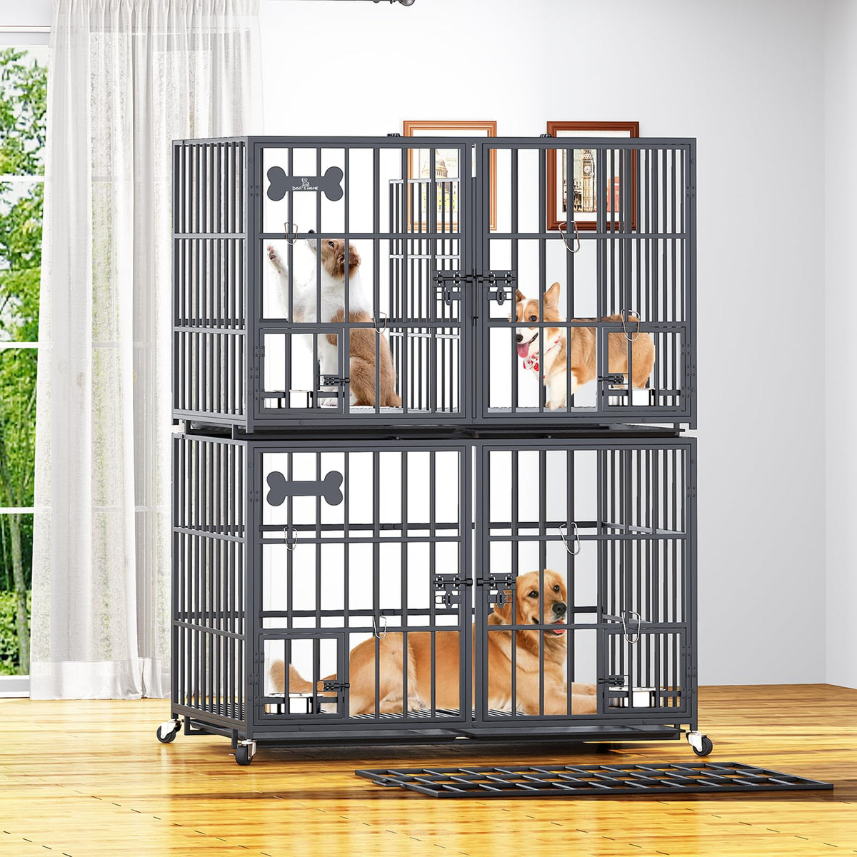 42" Stackable Heavy Duty Metal Dog Crate with Divider Z439