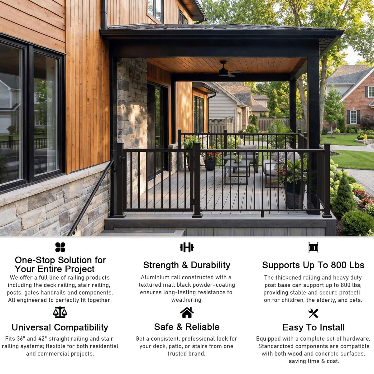 Heavy Duty Aluminum Stair Railing Kit, Textured Black M66905