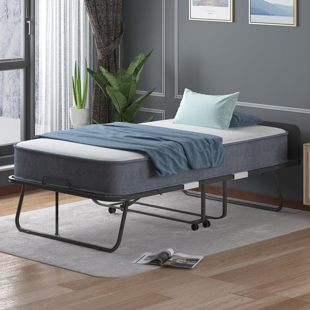 75" x 46" Folding Bed with 5" Memory Foam Mattress and Headboard U288676