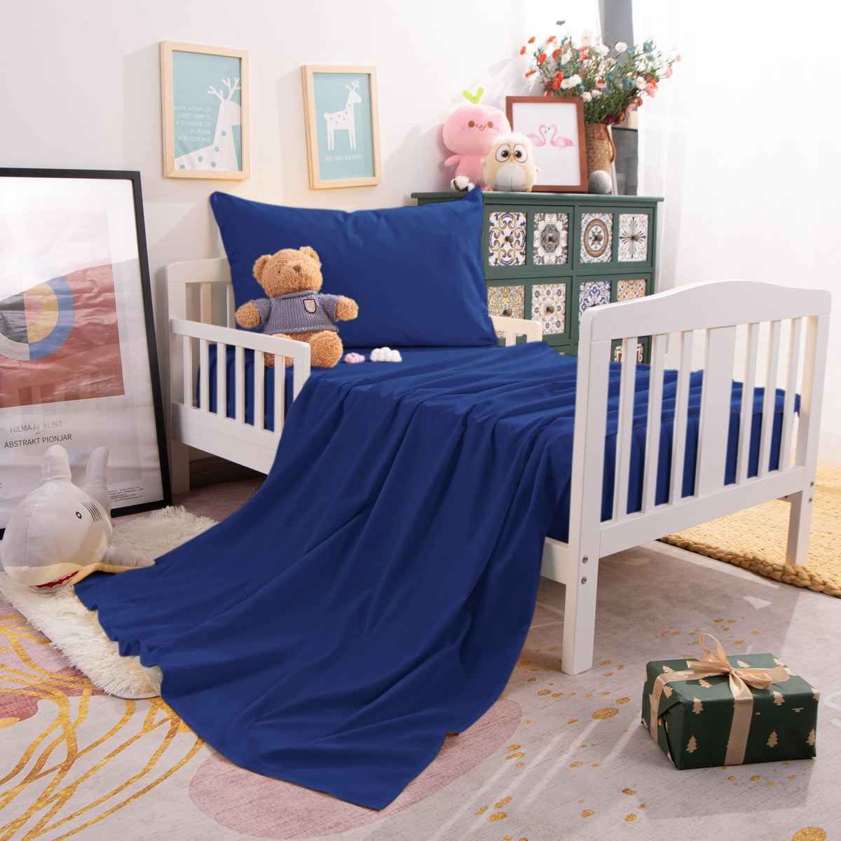 Toddler Microfiber Sheet Set, 3 Piece, Navy Blue I718