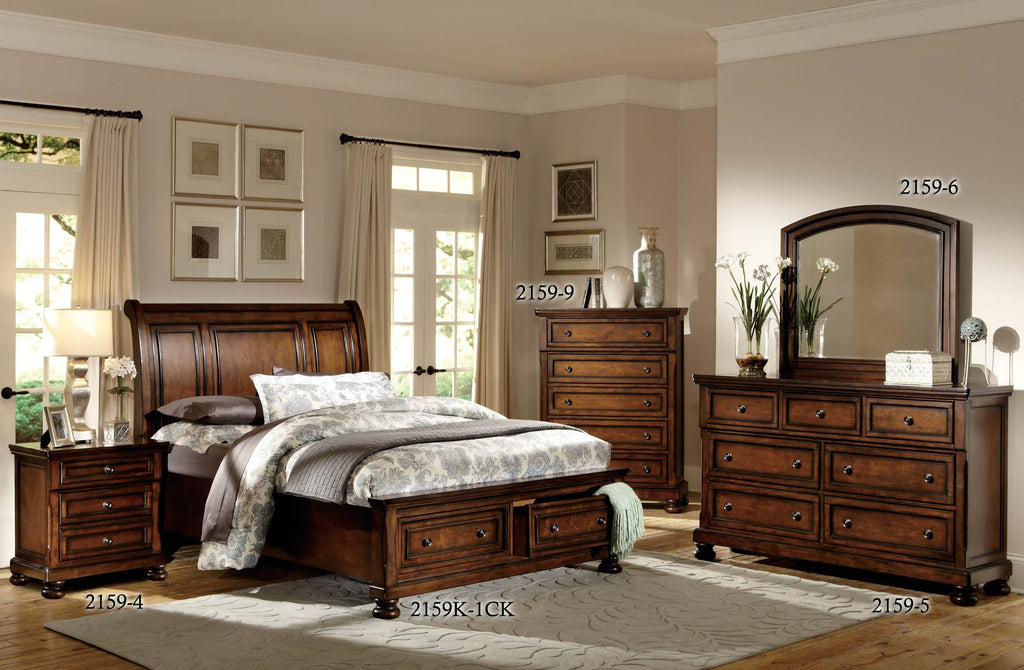Cherry Sleigh Platform Bed, Cal King N286