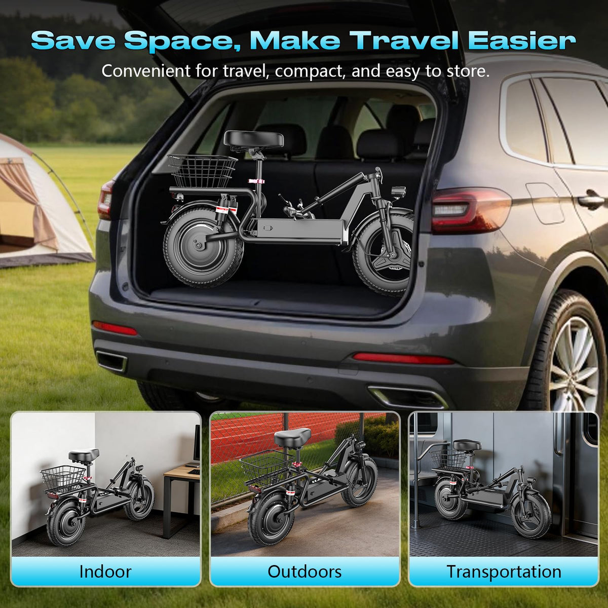 Electric Scooter with Seat, 1000W Peak Motor, 25 MPH, 14" Pneumatic Tires N248311