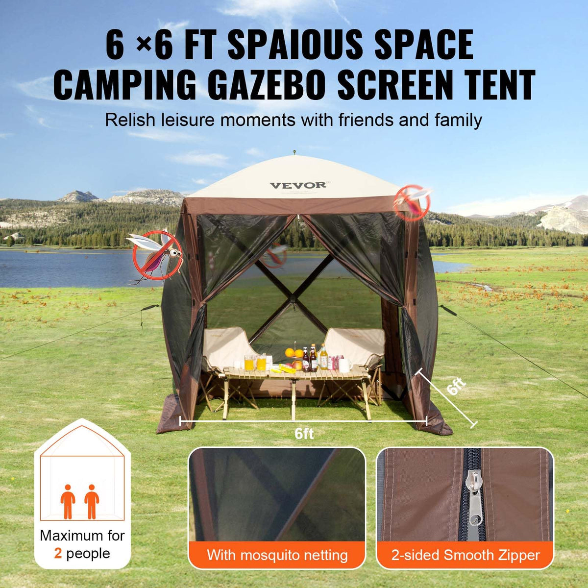 6 x 6 ft Pop Up Gazebo Tent with Mosquito Netting and Privacy Panels B48289