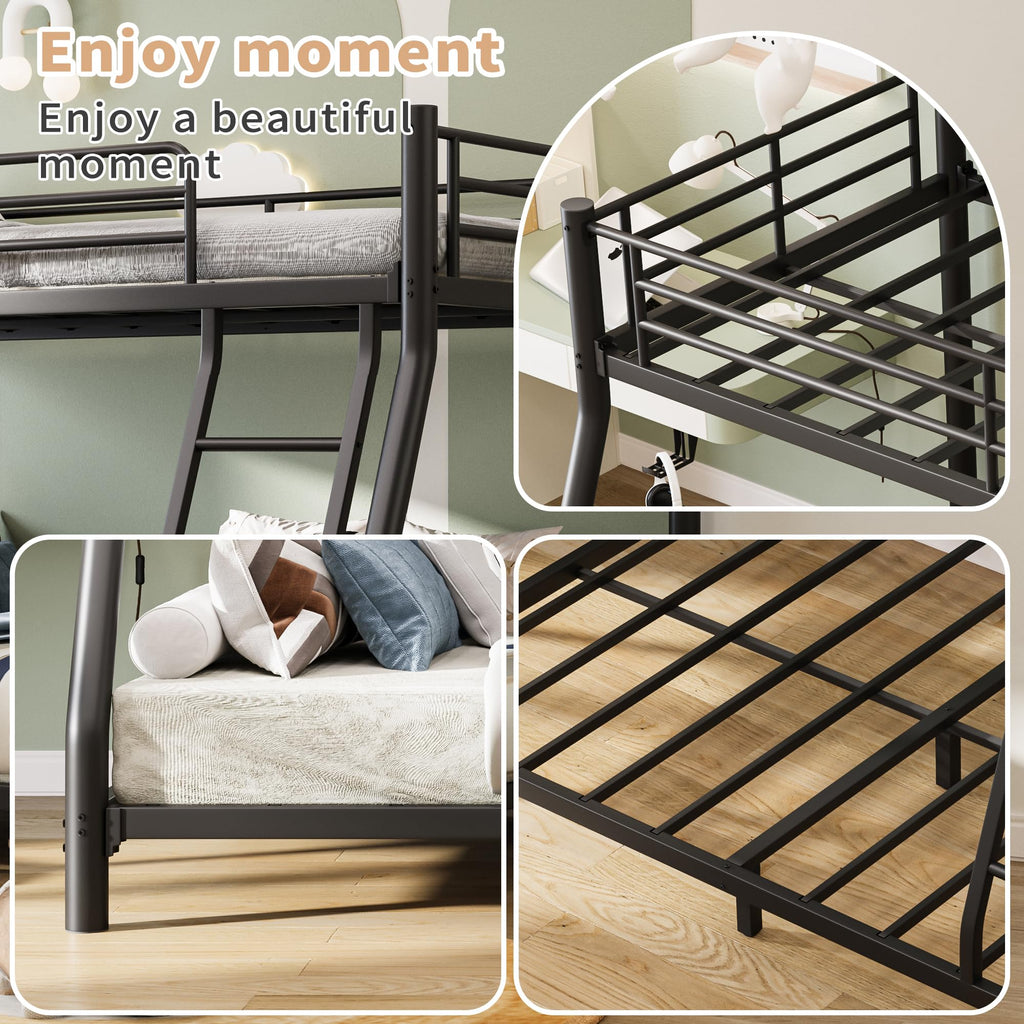 Twin Over Full Metal Bunk Bed with Guardrail and Ladder V832