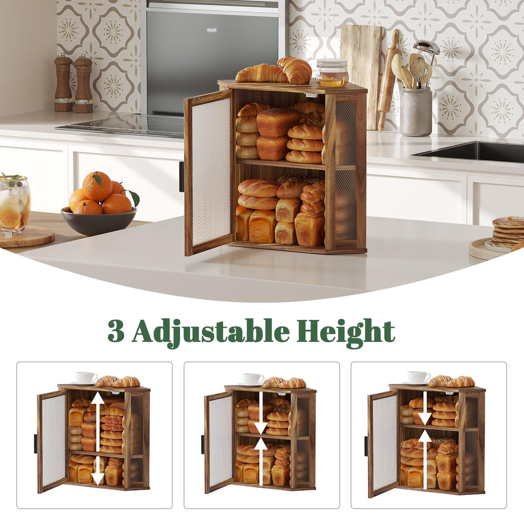 2-Tier Acacia Wood Bread Box with Window T2172