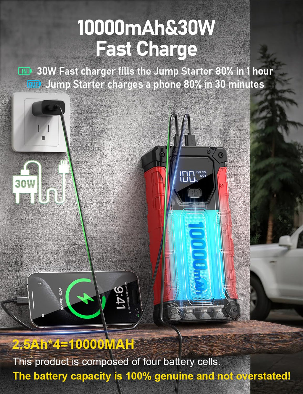 8000A 12V Portable Jump Starter with PD 30W Charger B661483