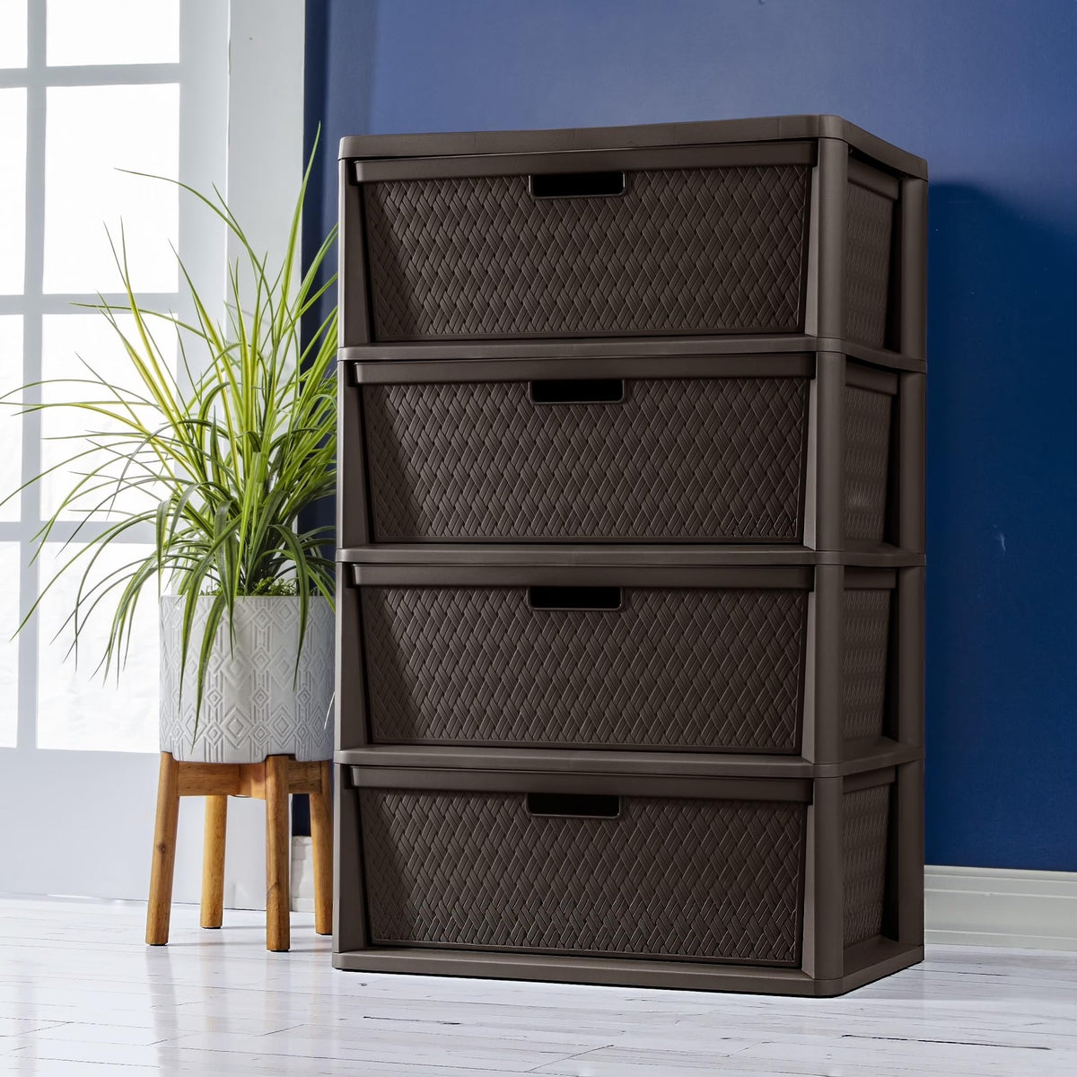 Brown 4 Drawer Plastic Storage Tower B333