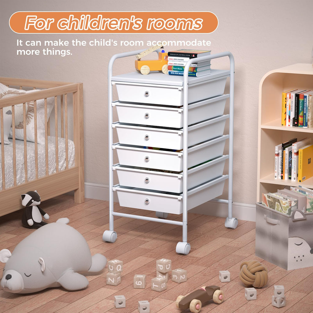 White 6 Tier Rolling Storage Cart with 6 Drawers W76339