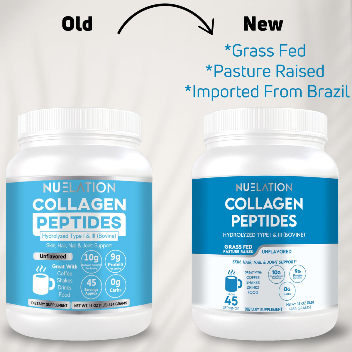 Grass Fed Hydrolyzed Bovine Collagen Peptides Powder 1LB Unflavored C650928