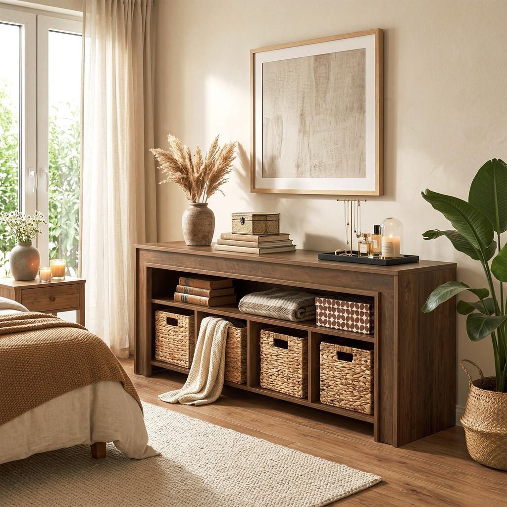 63" Wooden TV Stand with 4 Woven Baskets F10481